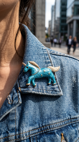 Blue Enamel Star Horse Brooch Pin
