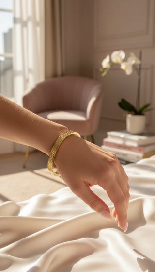 Stainless Steel Checkered Stacking Bangle