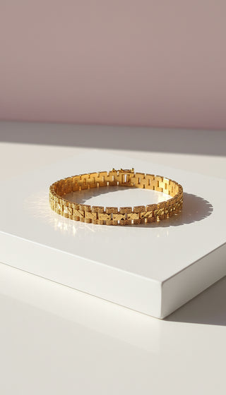 24k Gold Plated Faceted Square Link Bracelet