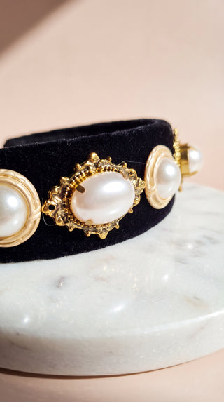 Women’s Black Velvet Pearl Statement Headband & Hair Band