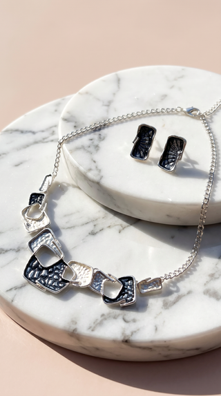 Abstract Enamel Necklace & Earrings Set