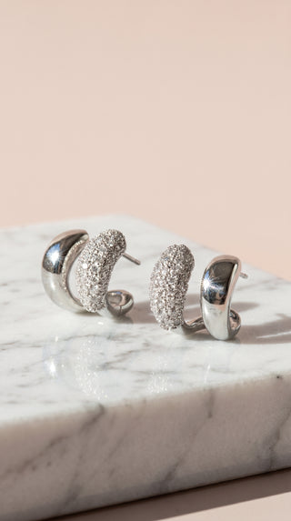 Curved Mirco Pavé Crystal Gold Plated Huggie Earrings