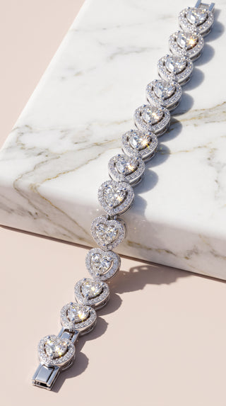 Gold Plated Heart Shape Crystal Clear Tennis Bracelet