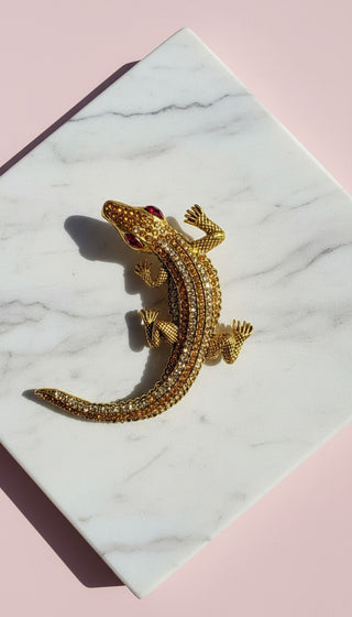 Crocodile Alligator Crystal Statement Brooch Rhinestone Pin