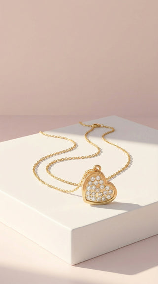 Pavé Heart Crystal Stainless Steel Gold Plated Pendant Necklace