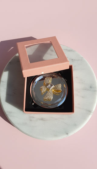 Crystal Bow Compact Mirror With Gift Box