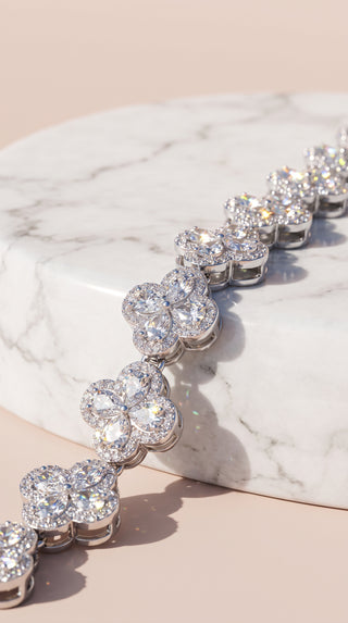 Gold Plated Clover Pavé Tennis Bracelet