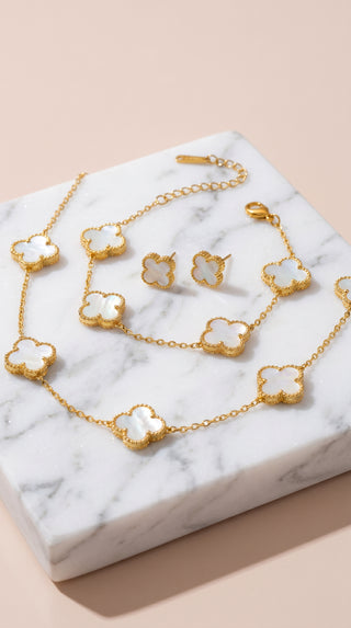 Clover Necklace, Bracelet & Earrings Stainless Steel Set