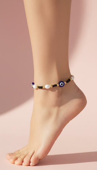 Evil Eye Beaded Pull Tie Anklet