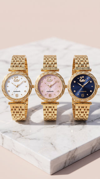 Luxury Crystal Bezel Bracelet Watch – Gold-Tone Quartz Watch