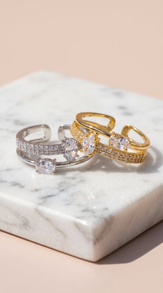 Box Of 12 Crystal Free Size Gold Plated Adjustable Statement Rings