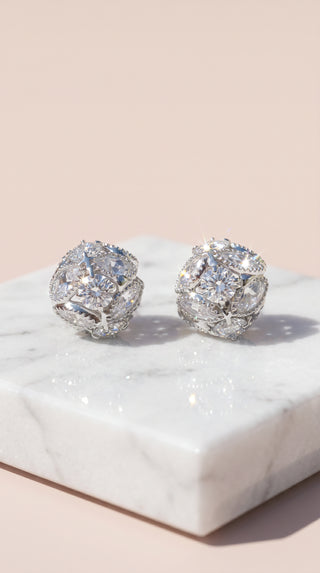 Round Ball Cluster Crystal Stud Earrings