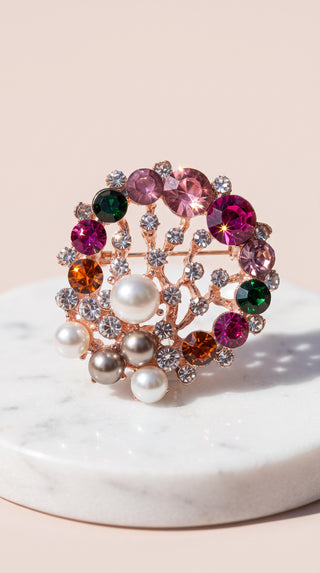 Crystal Pearl Floral Brooch