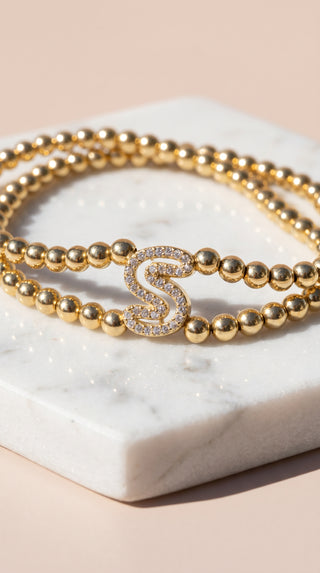 Gold Plated Personalised Initial Stretchy Bracelet