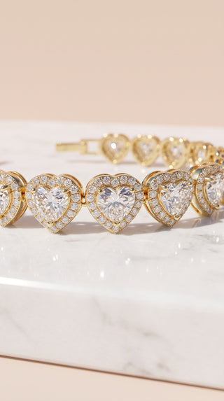 Gold Plated Heart Shape Crystal Clear Tennis Bracelet