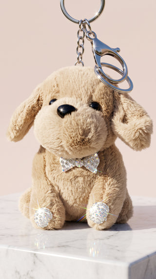 Plush Puppy Crystal Bow Bag Charm Keychain
