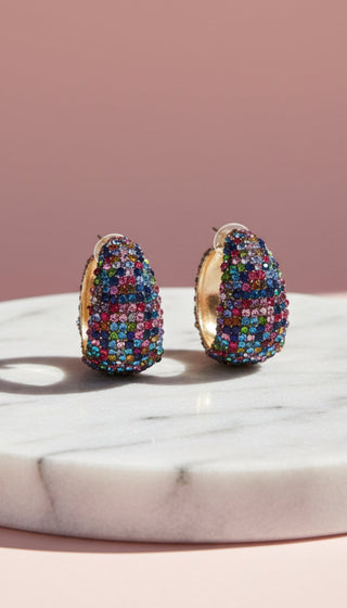 Rainbow Chunky Crystal Huggie Earrings