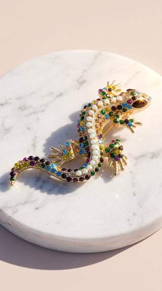 Gecko Lizard Crystal Brooch Pin