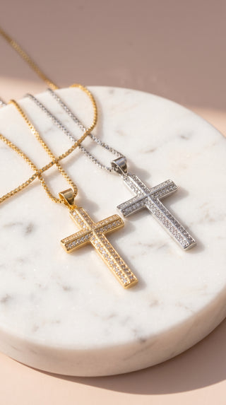 Structured Crystal Cross Symbolic Necklace Pendant