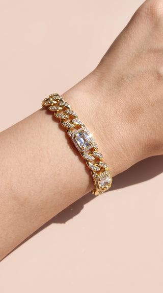 Emerald Cut Crystal Pave Cuban Link Statement Bracelet
