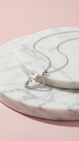 Heart & Flower Crystal Pendant Stainless Steel Gold Plated Necklace