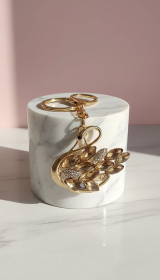 Gold Swan Crystal Key Ring & Bag Charm