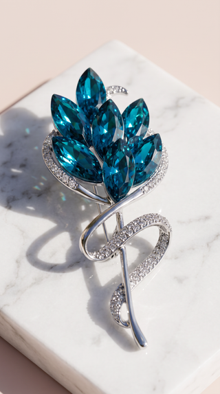 Floral Ribbon Crystal Brooch Pin