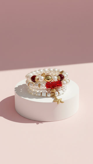 Starfish Gold Charm Ceramic Beaded Bracelet Set