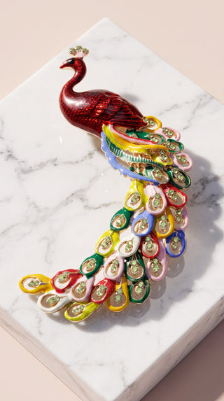 Peacock Oversized Enamel & Crystal Brooch Pin