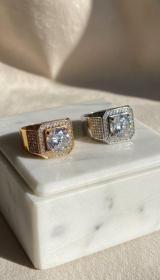 Men's Chunky Solitaire Crystal Box Set of 12 Rings