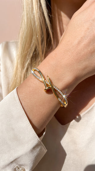 Twisted Crystal Gold Plated Nail Bangle