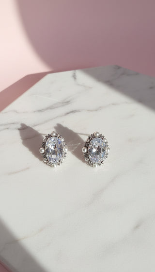 Pearl & Zircon Cluster Crystal Stud Earrings