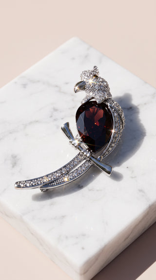 Parrot With Perch Crystal Brooch Pin