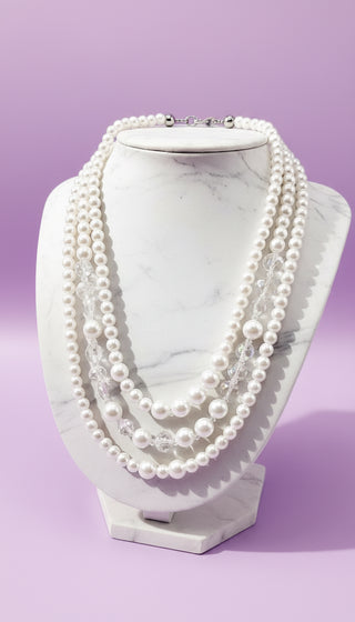 Crystal Pearl Multi Layer Necklace & Earrings Set