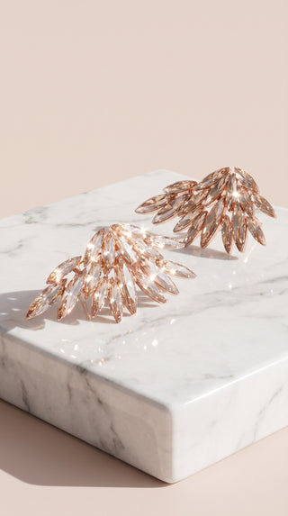 Feathered Statement Crystal Stud Earrings