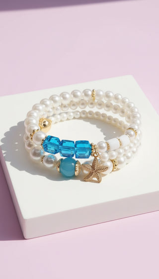 Starfish Gold Charm Ceramic Beaded Bracelet Set