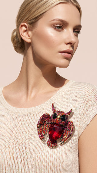 Crystal Bird Heart Brooch