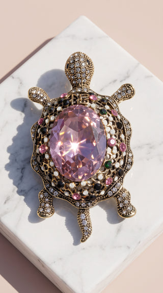 Sea Turtle Crystal Brooch Pin