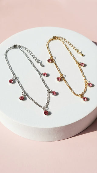 Pink Crystal Charm Dangly Anklet