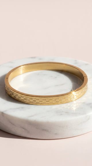 Gold Plated Checkered Stacking Bracelet Bangle