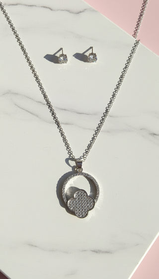 Crystal Clover Pendant Necklace & Earring Set