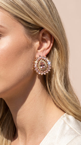 Oval Cluster Crystal Stud Earrings