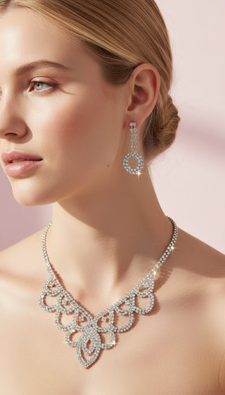 Crystal Layered Statement Necklace & Earrings Set