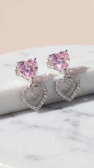 Pink Crystal Heart Gold Plated Drop & Dangle Earrings