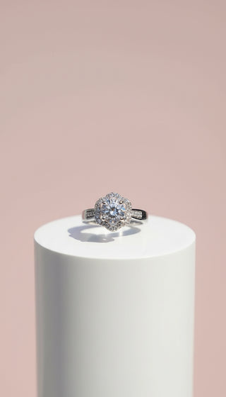 Silver Flower Crystal Ring Silver Box set of 12