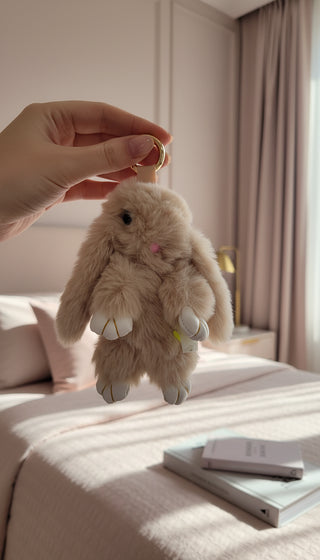 Mini Plush Fluffy Bunny Rabbit Key Ring & Bag Charm
