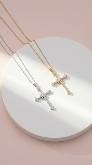 Stainless Steel Crystal Cross Symbolic Necklace