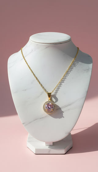 Round Cut Pink Crystal Pendant Necklace