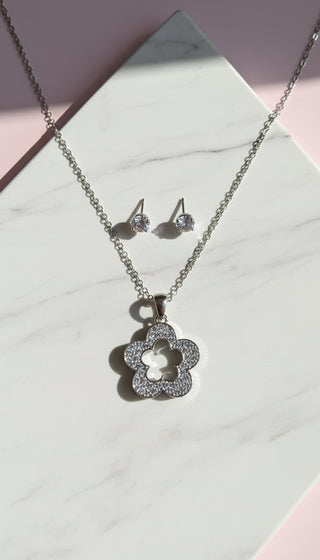 Crystal Flower Pendant Necklace & Earring Set