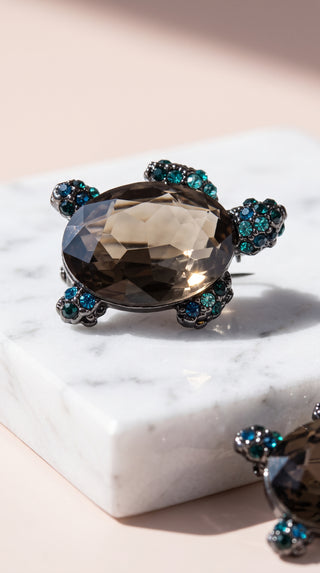 Crystal Turtle Brooch